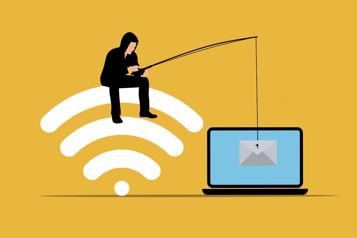 grafica: hacker seduto sul disegno del Wi-fi